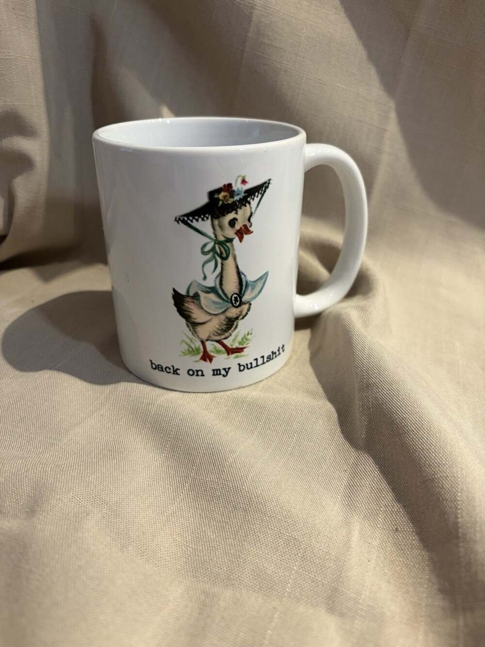 Back on my bullshit - funny goose - Ceramic Coffee Cup / mug